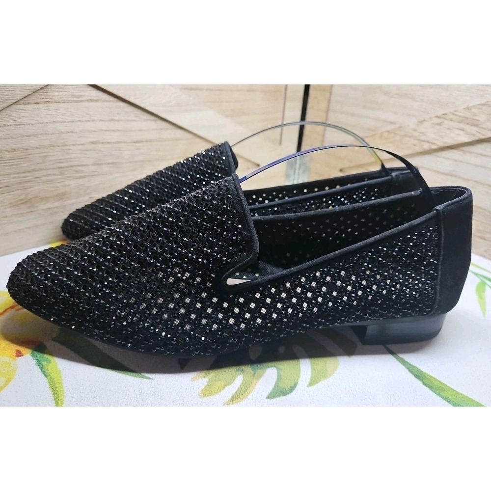 Antonio Milani Black Crystal Slip On Loafers Sz 7.5 Glam Glitz Sparkle #457